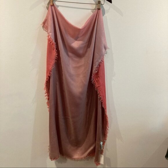 CELESTE Coral Warm Grey Beige Ombre Fringed  Large Shawl Scarf Cashmere Blend - Picture 2 of 5